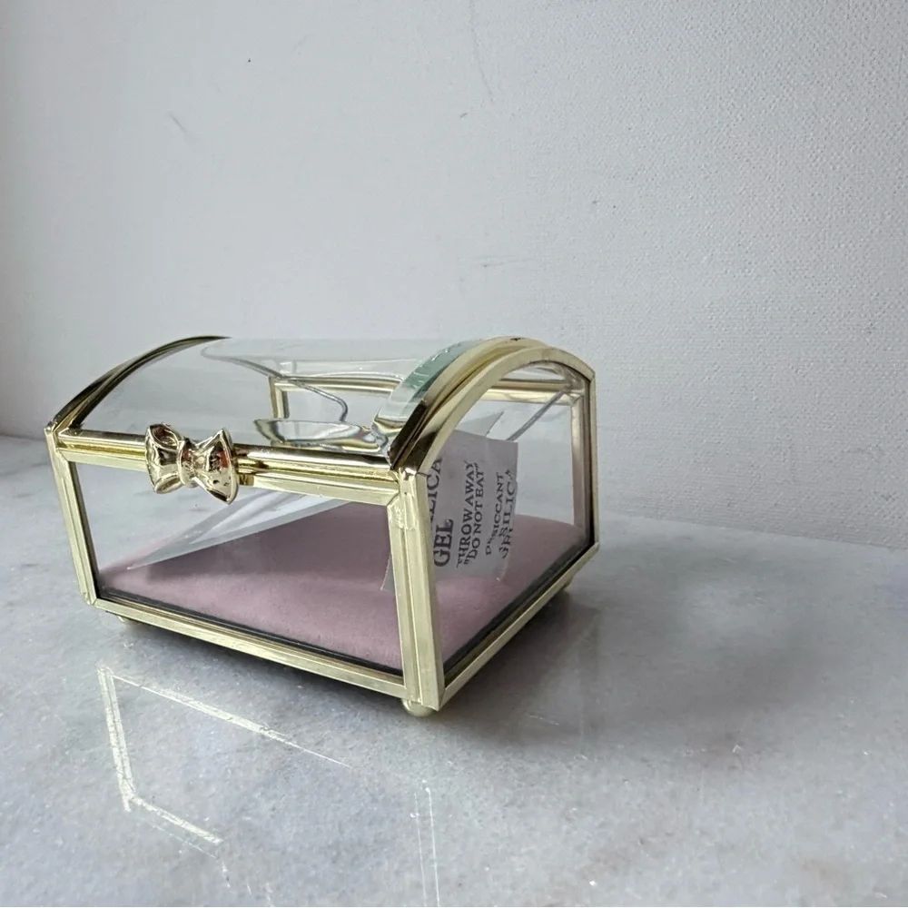 Gold trim and Glass Jewelry Box vintage style pink cushion